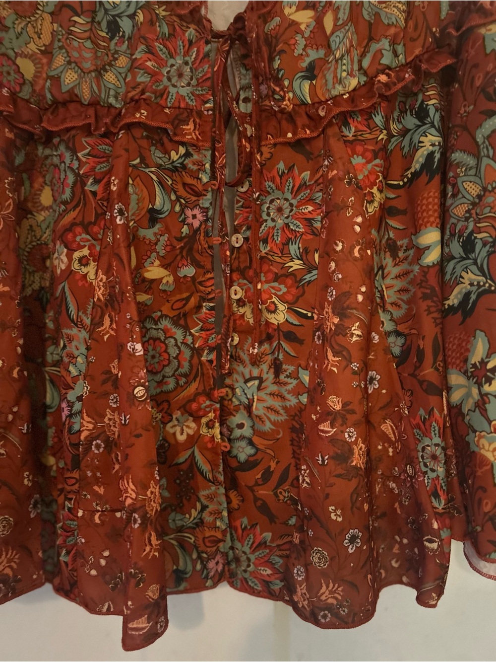 SHEIN Rust Floral Ruffle Blouse - Picture 2 of 9